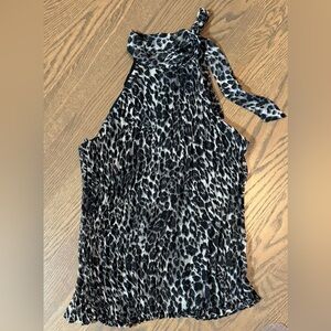 Black and White Animal Print Halter Top with pleats